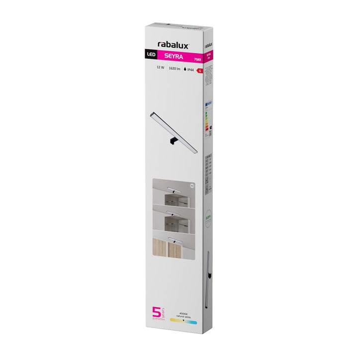 Koupelnová nástěnná lampa, Seyra, LED 12 W, 4000 K, 910 lm, délka 60 cm, černá, IP44, 75113