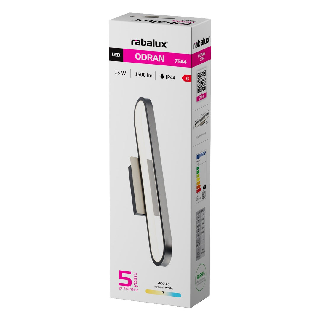 Koupelnové nástěnné svítidlo, Odran, LED 15 W, 1200 lm, 4000 K, délka 40 cm, barva gunmetal, IP44, 75114