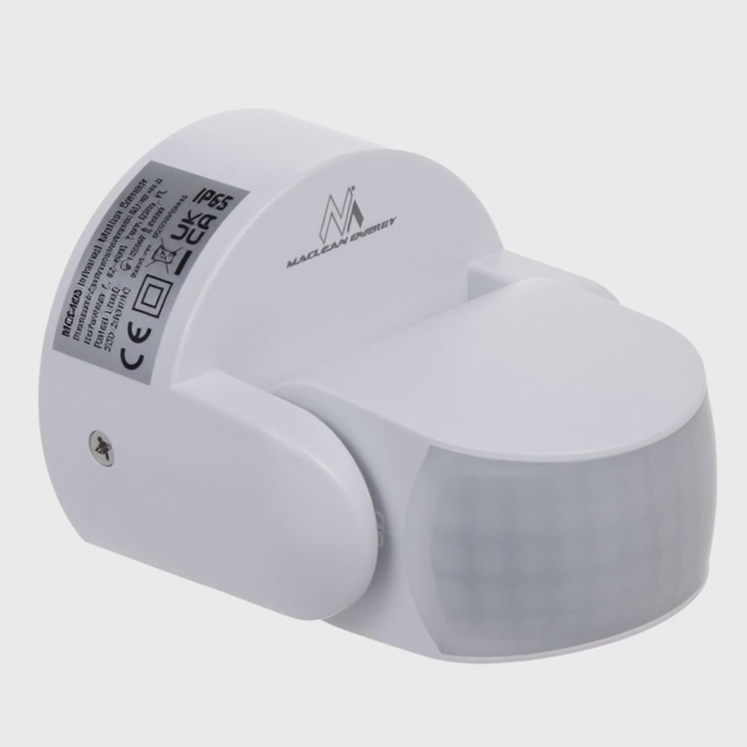 Maclean PIR detektor pohybu, infračervený, IP65, bílý, dosah 12m, max. zátěž 600/1200W, MCE468 W