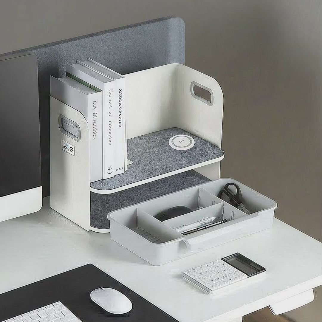 Stolní organizér se zásuvkou a bezdrátovou nabíječkou Ergo Office, bílý, max. 10 kg, ER-441