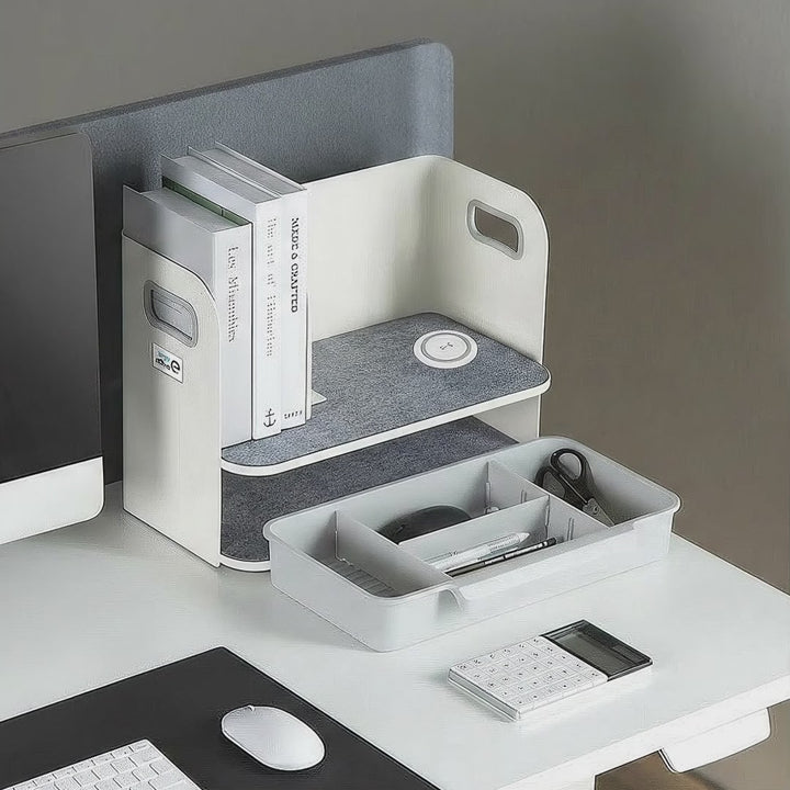 Stolní organizér se zásuvkou a bezdrátovou nabíječkou Ergo Office, bílý, max. 10 kg, ER-441