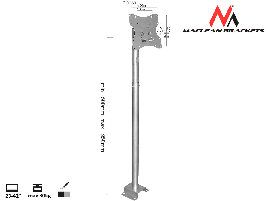 Stropní držák TV 22-42'' 30kg stříbrný  Maclean MC-504A S