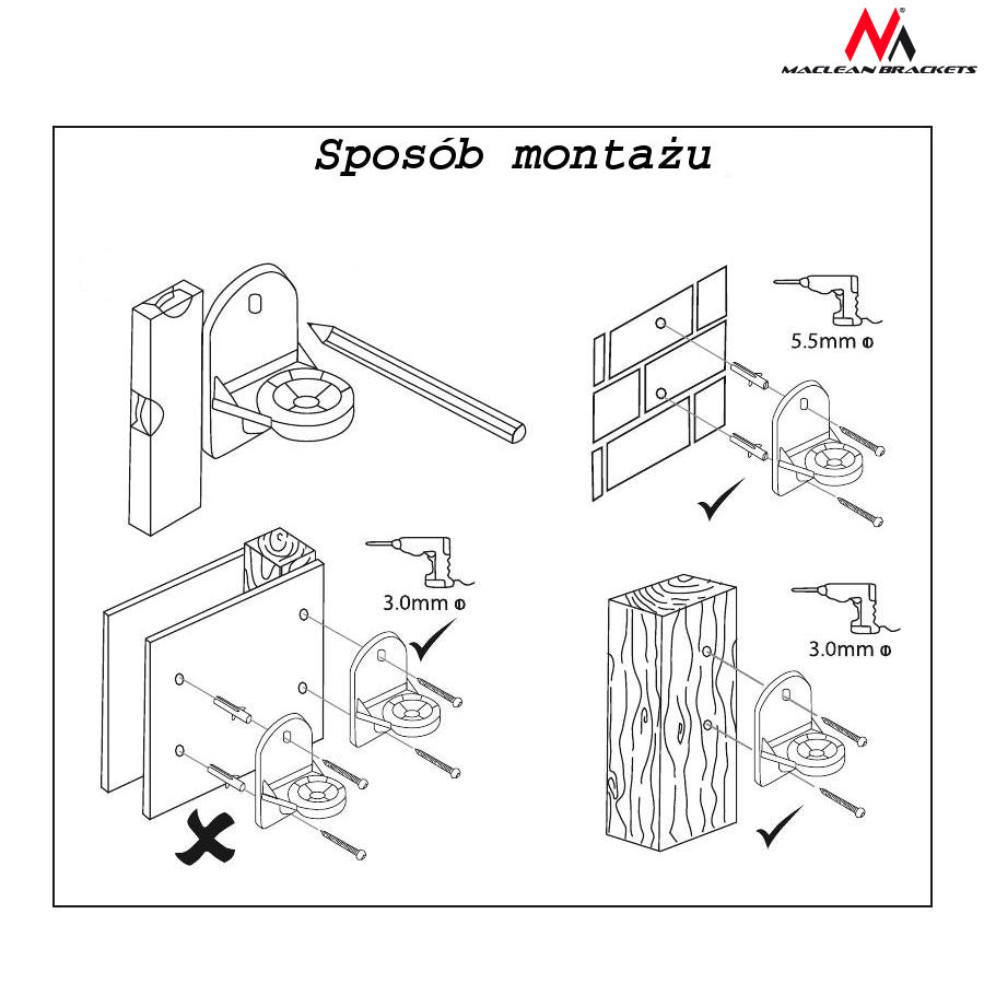 Univerzální držák na stěnu pro montáž reproduktorů Maclean MC-526 2 ks 3,5 kg