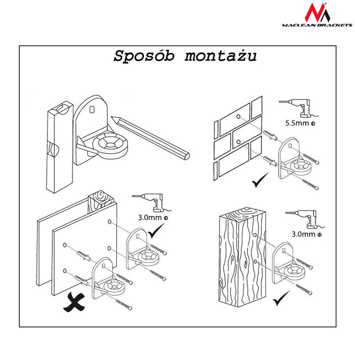 Univerzální držák na stěnu pro montáž reproduktorů Maclean MC-526 2 ks 3,5 kg