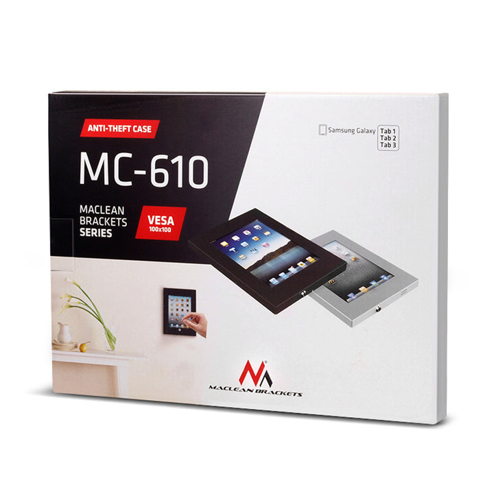 Reklamní držák kovové pouzdro na tablet s pojistkou Tab 1 2 3 10.1 montáž na stěnu Maclean MC-610