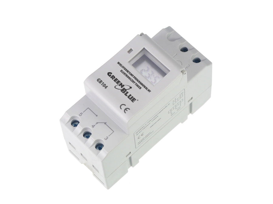 Programátor spínač - digitální časovač pro DIN lištu 16 programů max. 240 programů GreenBlue GB104