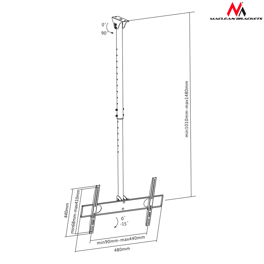 Stropní držák pro TV LCD LED 32-55" až 50kg Maclean Brackets MC-631