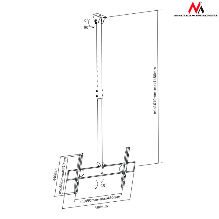 Stropní držák pro TV LCD LED 32-55" až 50kg Maclean Brackets MC-631