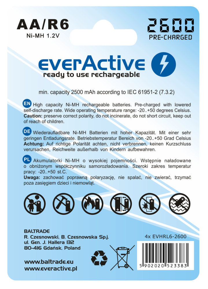 dobíjecí baterie everActive Ni-MH R-06 AA 2600mAh