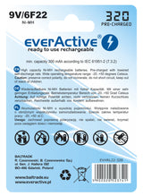 Baterie EverActive 6F22 / 9V Ni-MH 320 mAh připravená k použití