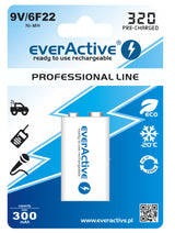 Baterie EverActive 6F22 / 9V Ni-MH 320 mAh připravená k použití