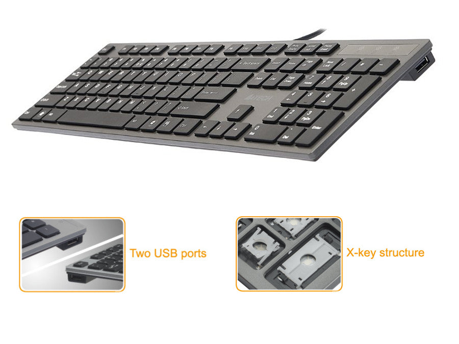Klávesnice KV-300H Slim USB Hub USB A4-Tech ultra plochý