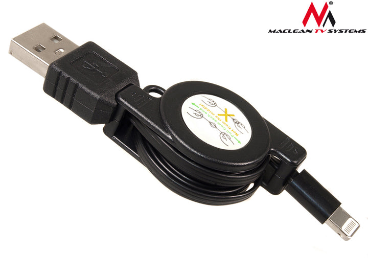 USB kabel bleskově zatahovací 8P černý Maclean MCTV-731