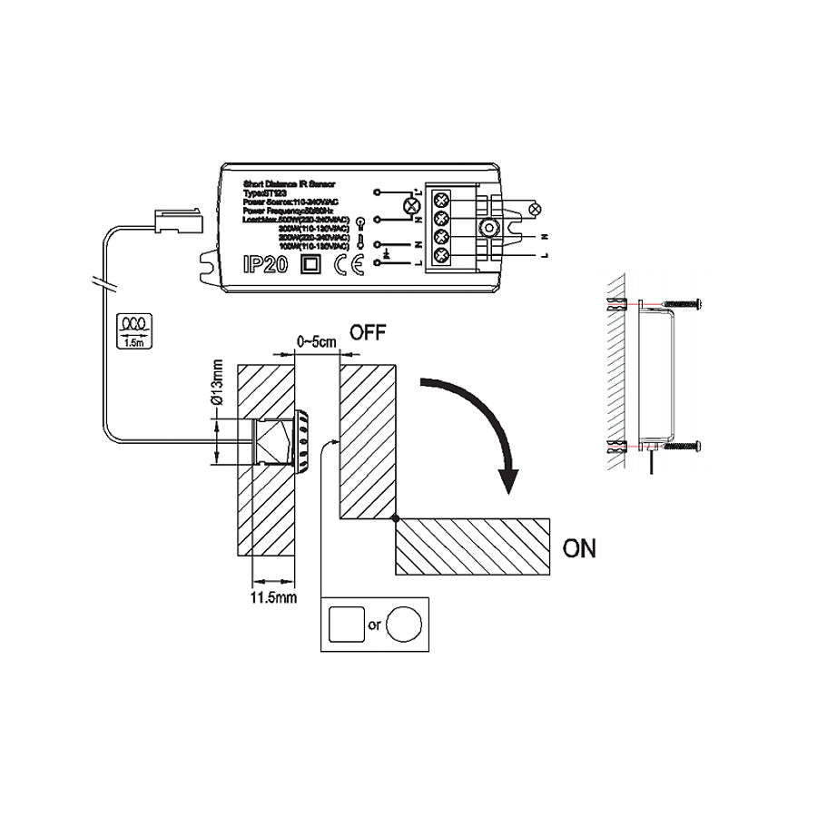 PIR čidlo zapnutí / vypnutí na dveřích infračervený senzor  dosáh 5-6 cm  max 500W Maclean Energy MCE135