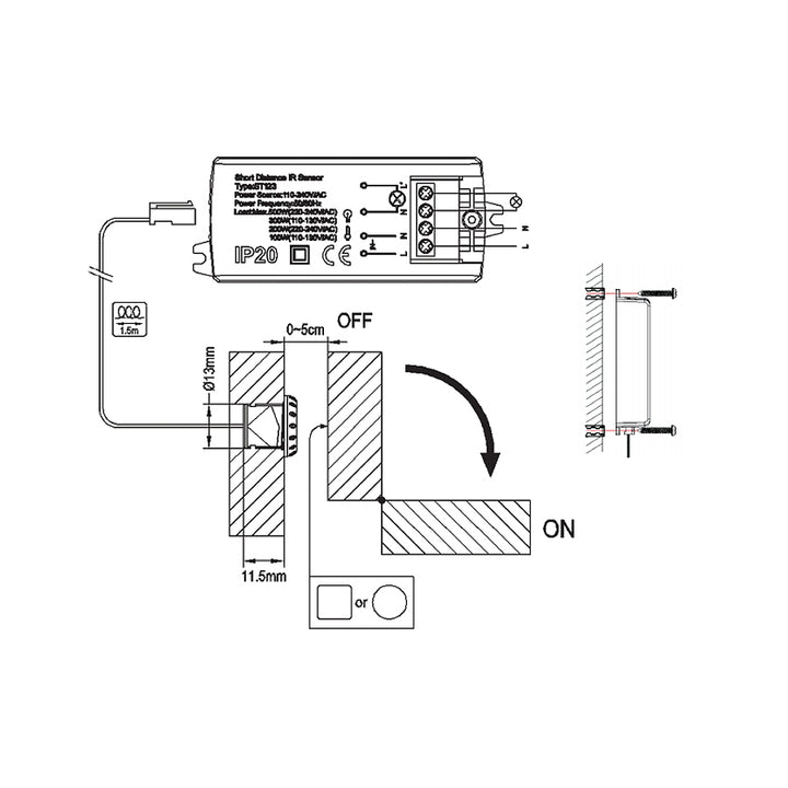 PIR čidlo zapnutí / vypnutí na dveřích infračervený senzor  dosáh 5-6 cm  max 500W Maclean Energy MCE135