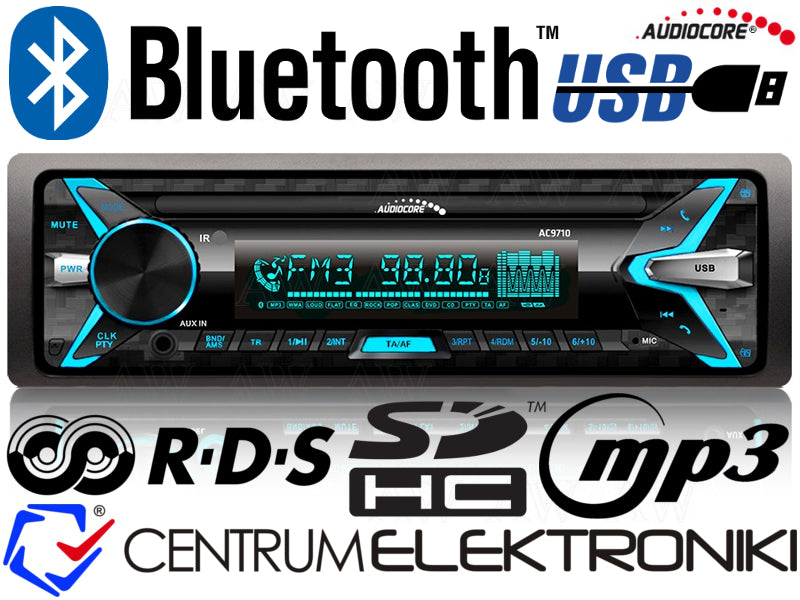 Autorádio Audiocore AC9710  Stereo MP3 / WMA / USB / RDS / SD Odejmovaný panel ISO Multicolor Bluetooth