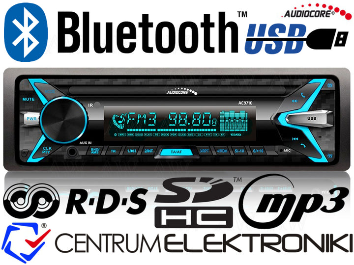 Autorádio Audiocore AC9710  Stereo MP3 / WMA / USB / RDS / SD Odejmovaný panel ISO Multicolor Bluetooth
