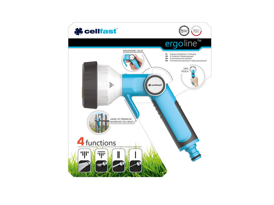 Pistolový postřikovač Cellfast, 4 funkce, ergonomické, intuitivní ovládání postřiku, 53-340
