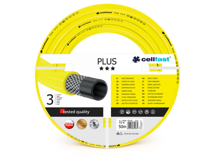 Odolná třívrstvá zahradní hadice Cellfast Plus 1/2" 50 m