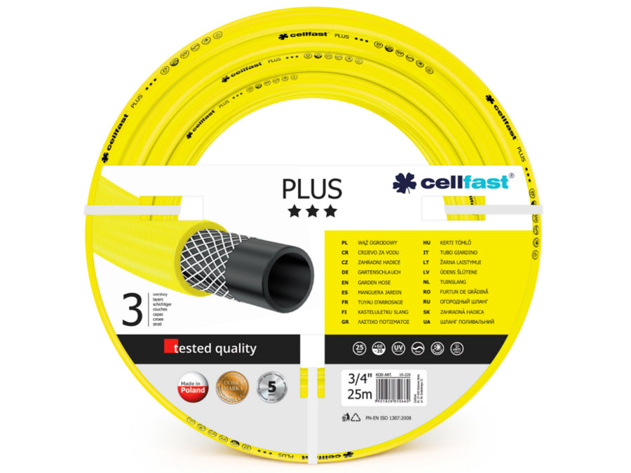 Třívrstvá zahradní hadice Cellfast Plus 3/4" pro vysoké zatížení 25m