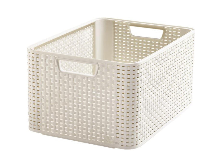 Koš na oblouky, víceúčelový, s víkem, krémový, Rattan Style L