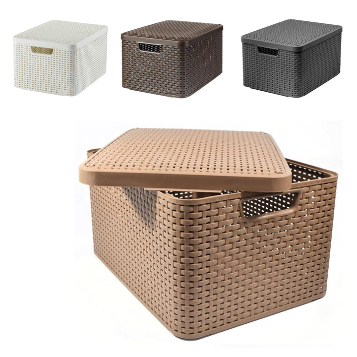 Koš na oblouky, víceúčelový, s víkem, krémový, Rattan Style L