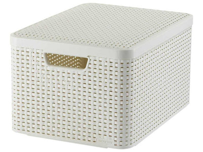 Koš na oblouky, víceúčelový, s víkem, krémový, Rattan Style L