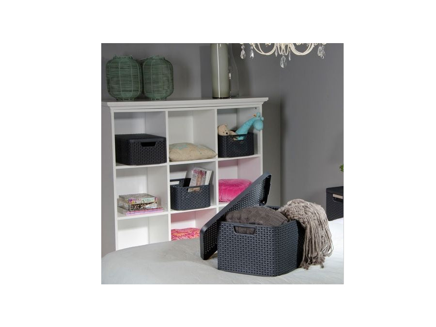 Plastový košík s krytem CURVER Rattan úložný box Rattan Style L šedý