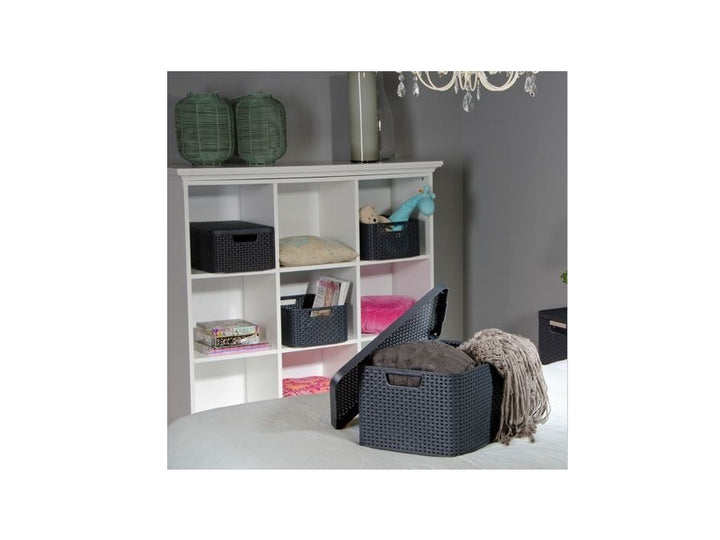 Plastový košík s krytem CURVER Rattan úložný box Rattan Style L šedý