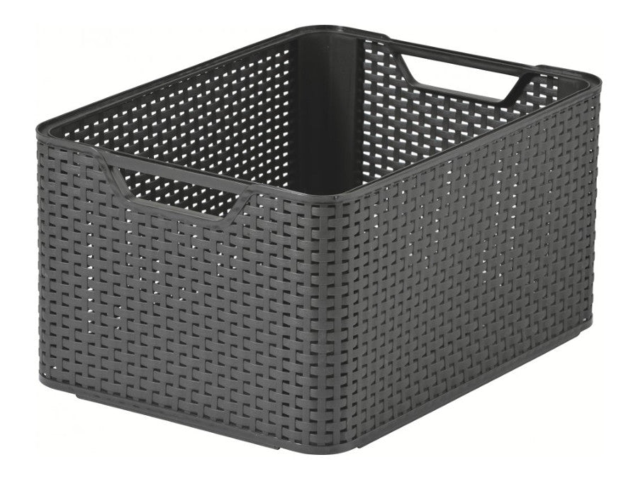 Plastový košík s krytem CURVER Rattan úložný box Rattan Style L šedý