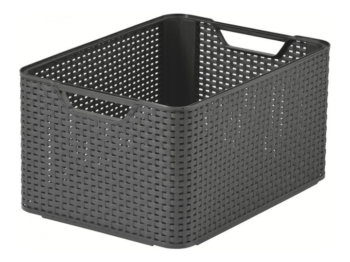 Plastový košík s krytem CURVER Rattan úložný box Rattan Style L šedý
