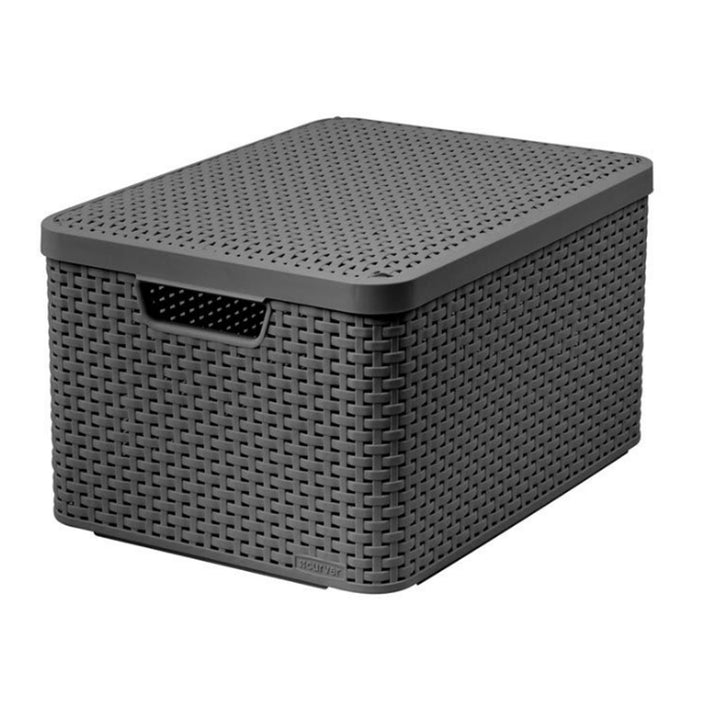 Plastový košík s krytem CURVER Rattan úložný box Rattan Style L šedý