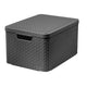 Plastový košík s krytem CURVER Rattan úložný box Rattan Style L šedý