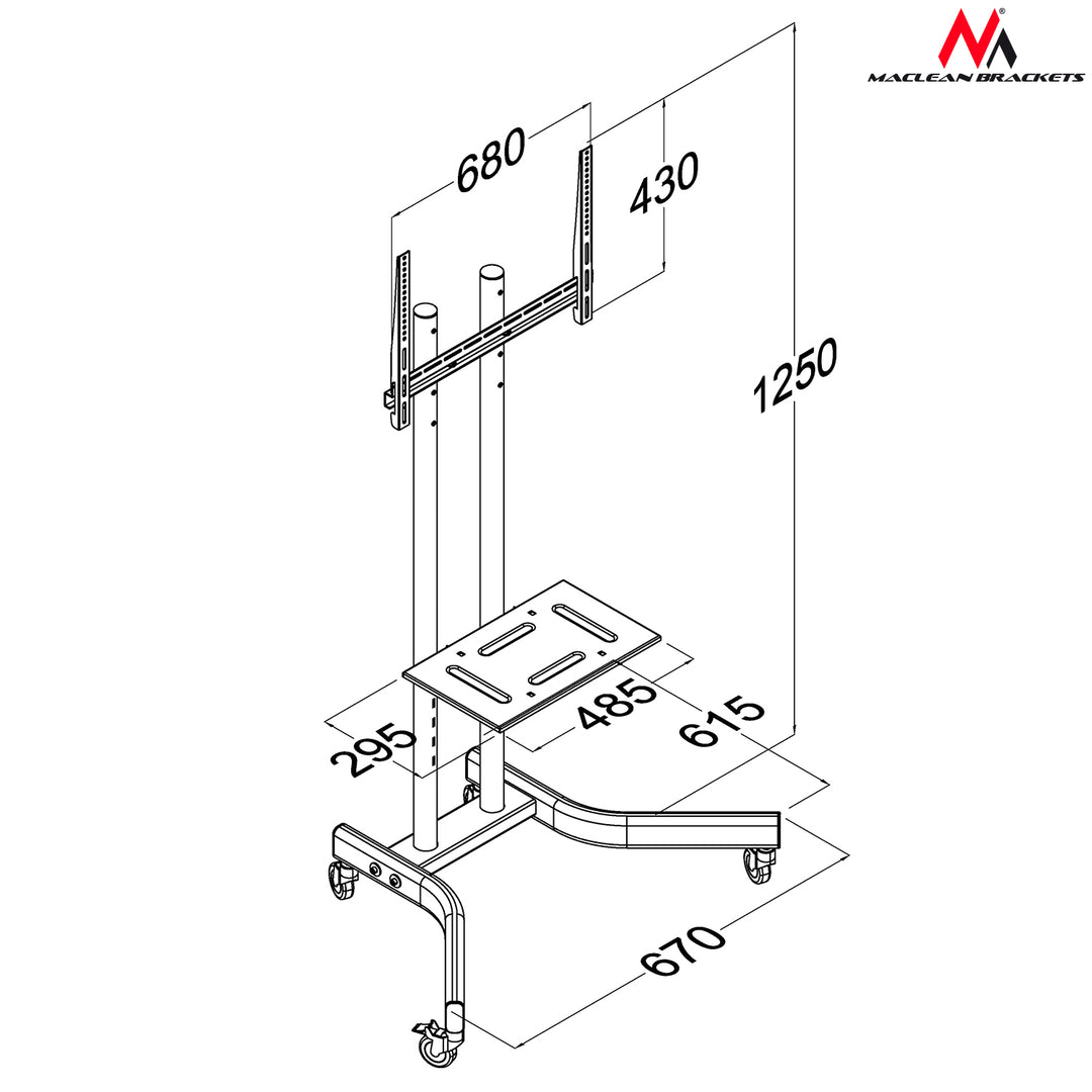 Profesionální televizní stolek vozík na kolečkách  32'' - 65'' max 40 kg   Maclean MC-739 moderní design