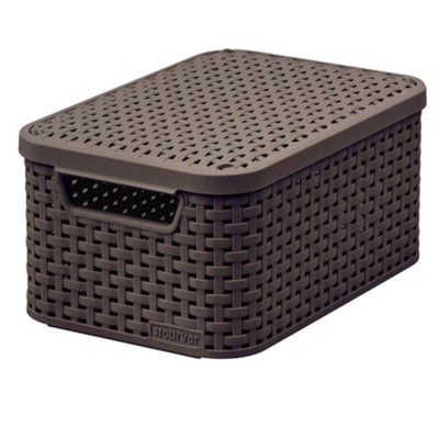 Koš na oblouky, víceúčelový, s víkem, tmavě hnědý, Rattan Style S