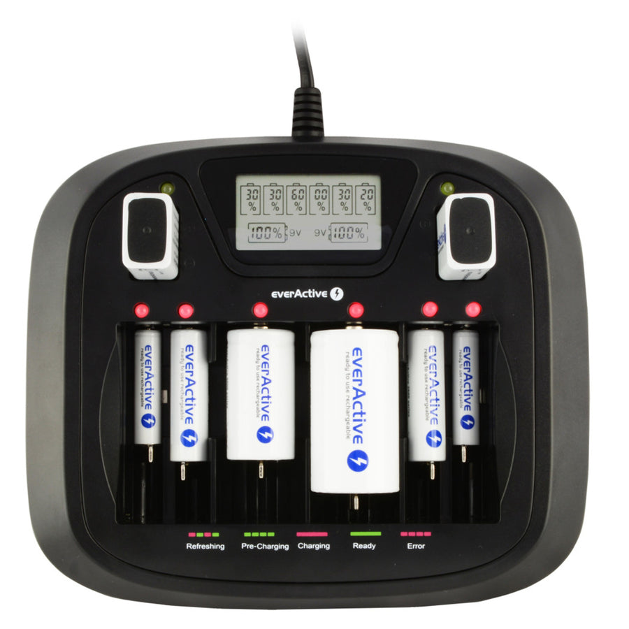 AA AAA CD 9V Professional 8kanálová nabíječka everActive NC-900U