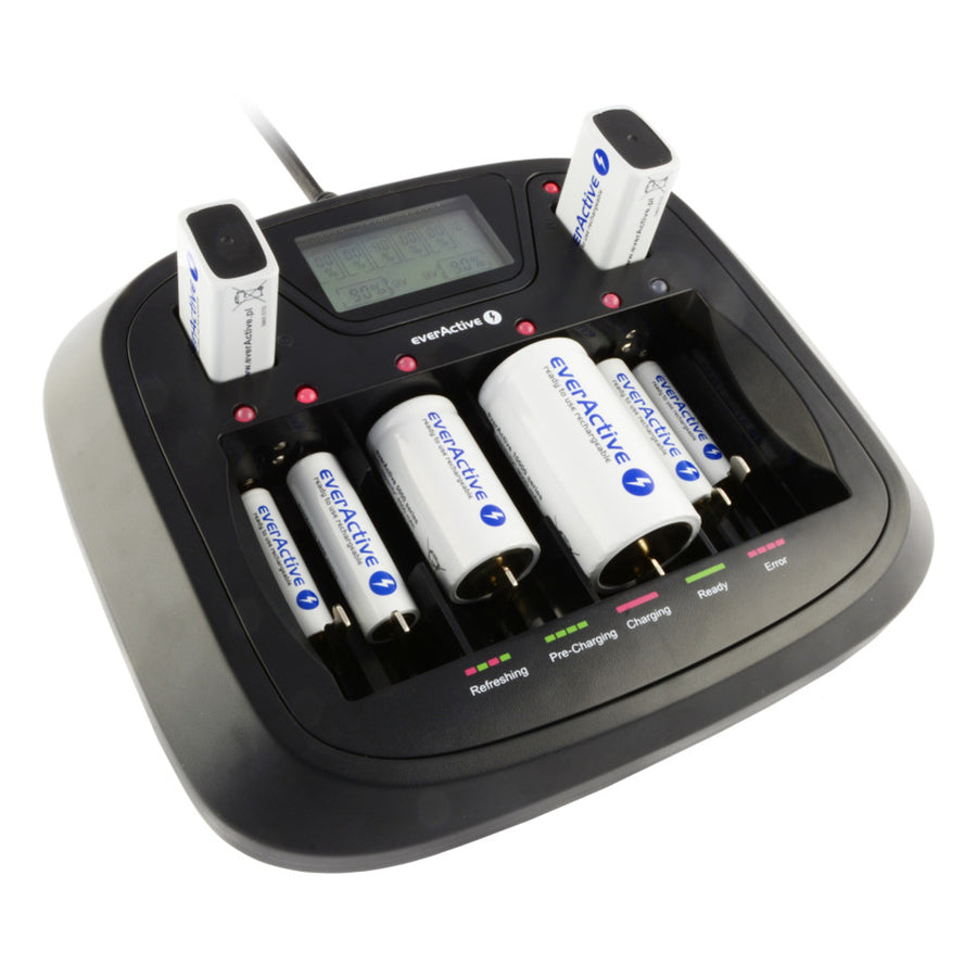 AA AAA CD 9V Professional 8kanálová nabíječka everActive NC-900U