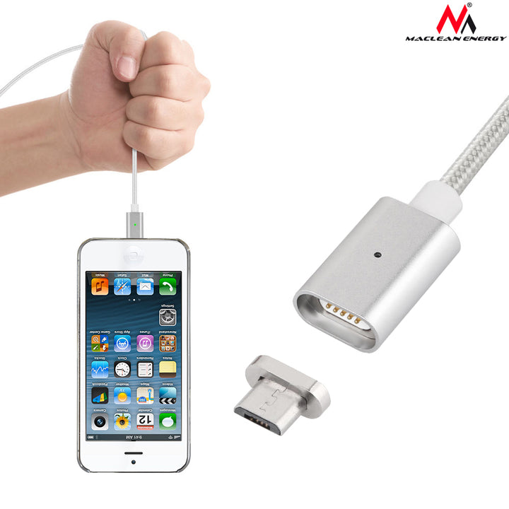 Magnetický micro USB kabel stříbrný Maclean MCE160