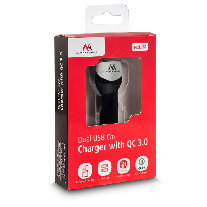 Nabíječka do auta 2xUSB Maclean Energy MCE157 Qualcomm Quick Charge QC 3.0 plus kabel 1,5 m