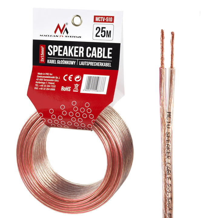 Maclean MCTV-510 Reproduktorový kabel Maclean MCTV-510 2 * 1,5mm2 délka 25m PVC průhledný