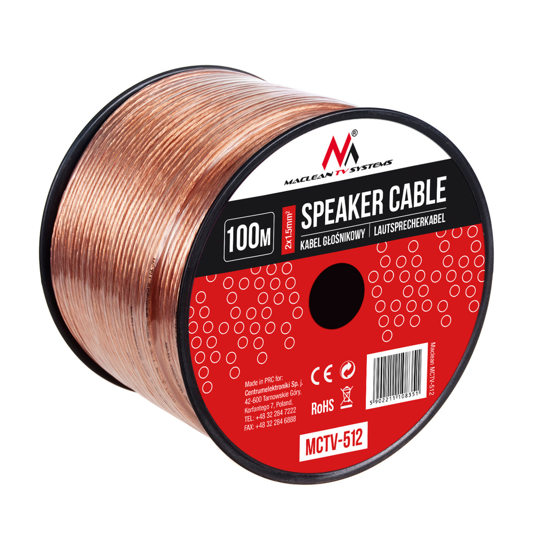 Kabel pro reproduktory Maclean MCTV-512 100 m  2x1,5mm