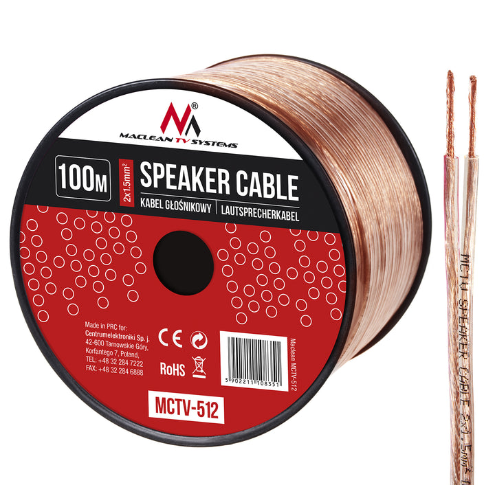 Kabel pro reproduktory Maclean MCTV-512 100 m  2x1,5mm