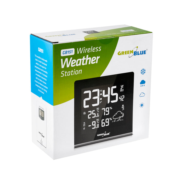 Bezdrátová meteorologická stanice 9 barev GreenBlue GB151 DCF VA LCD