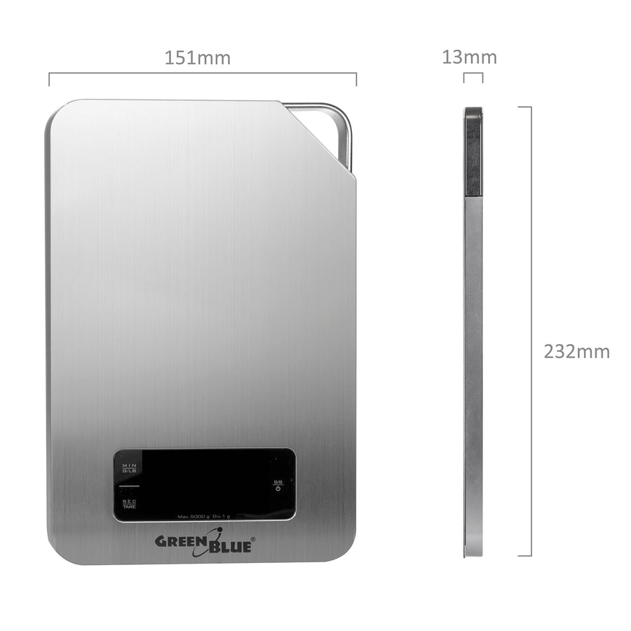 Digitální kuchyňská váha GreenBlue GB170 z nerezové oceli s funkcí dovažování a časovače až do 5 kg