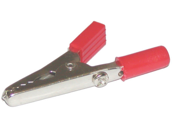 Krokodýlový klip s červenou a černou banánovou zásuvkou. Sada obsahuje 2 černé a červené krokodílkové spony