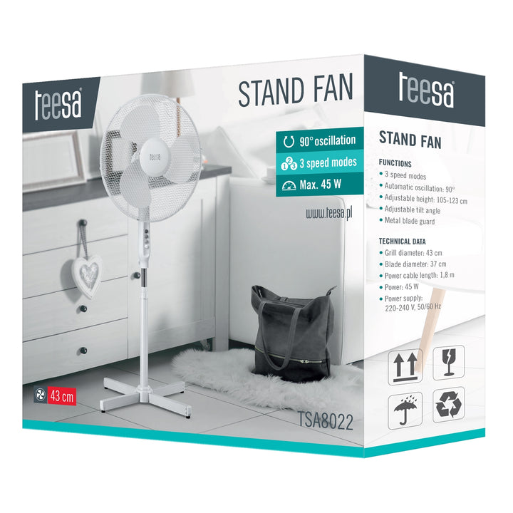 TEESA TSA8022 stojanový ventilátor 45 W rotační ventilátor