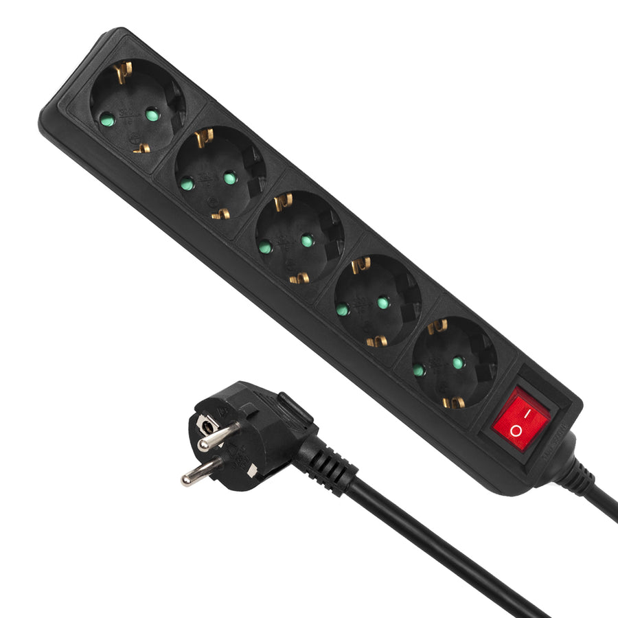 Prodlužovací prodlužovací kabel 5 zásuvek s vypínačem černý německý typ 5m Maclean Energy MCE227G 3500W
