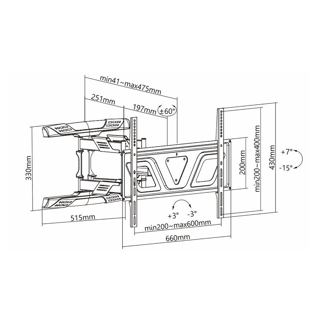 Držák pro televizor nebo monitor 37-80 "plochý Maclean MC-832 černý max vesa 600x400 45kg, vzdálenost od stěny 41-475 mm