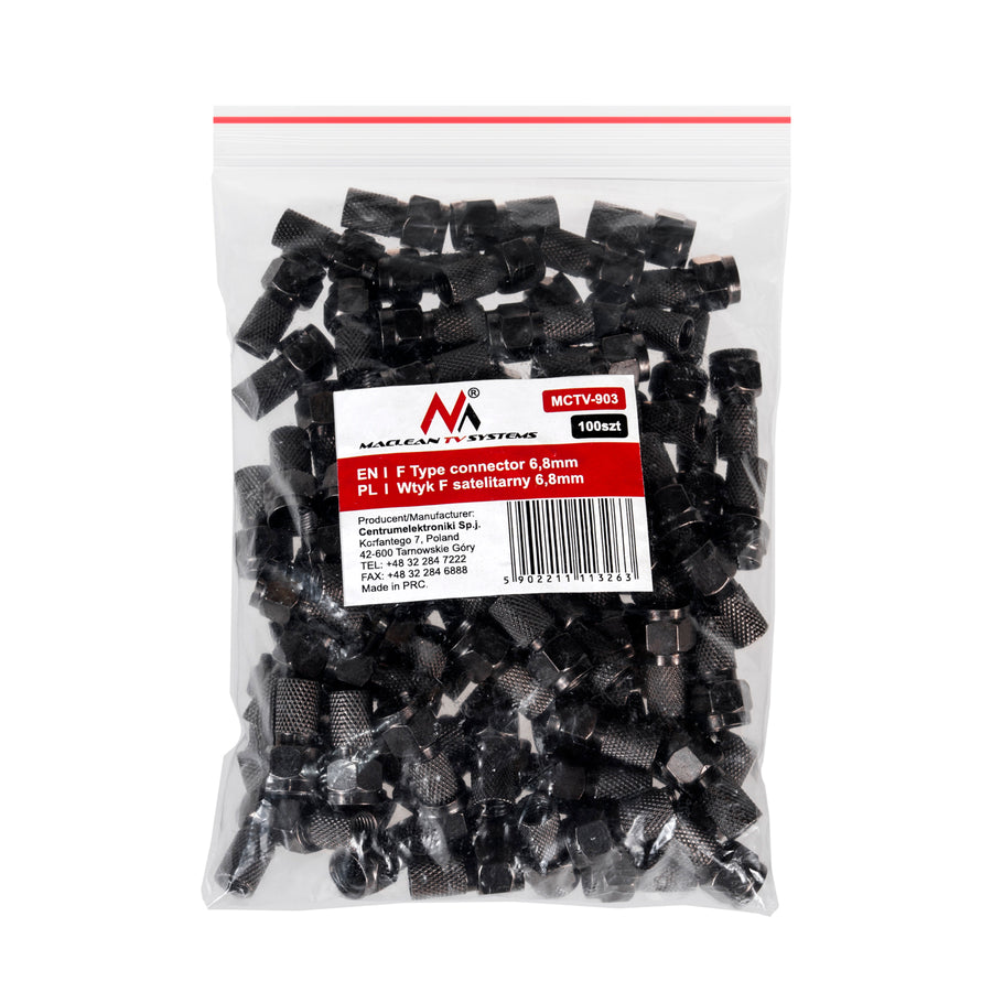 Zástrčka F satelitní profesionální 1 ks 6,8 mm RG5,9, RG6 černý nikl s těsněním Maclean TV Systems MCTV-903