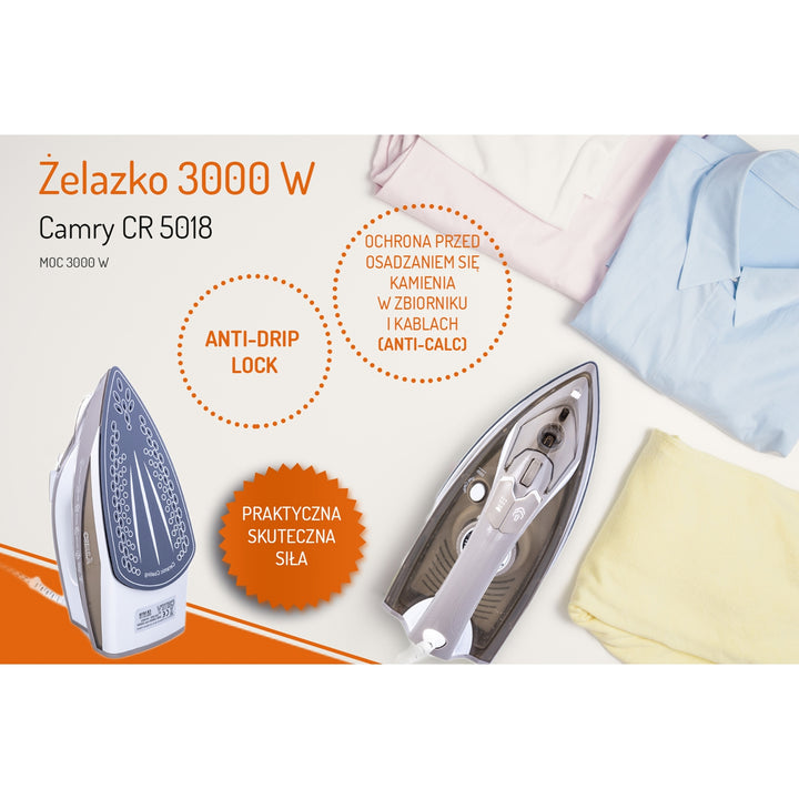 Camry CR 5018 Napařovací žehlička 3000W ANTICALC ANTIDRIP